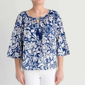 Blue Parrot Tie Neck Blouse