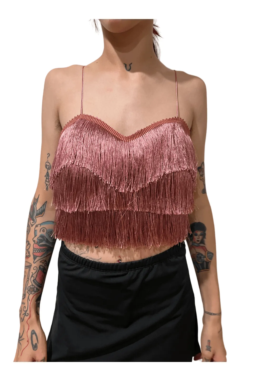 Blush Pink Layered Fringe Bralette