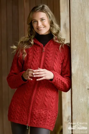 Classic Hooded Zipper Sweater - Cherry
