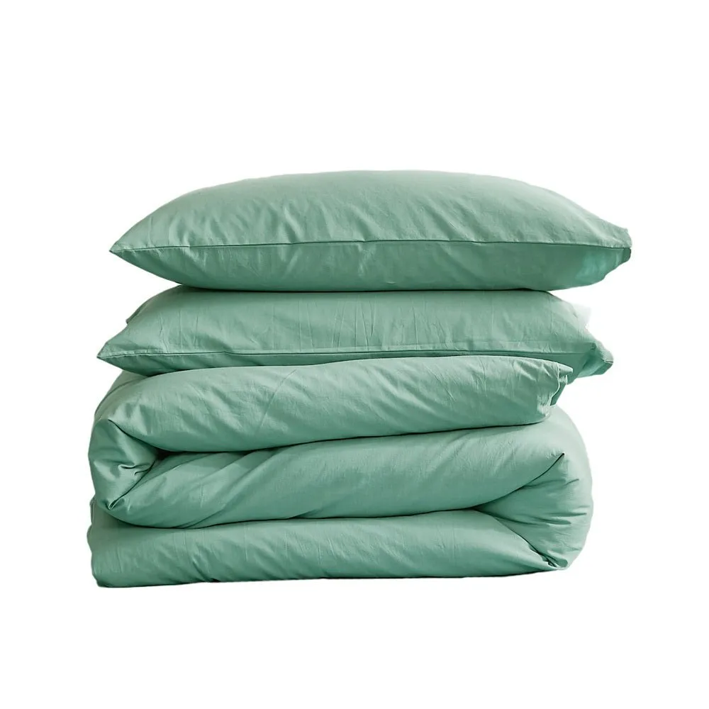 Deluxe Duvet Cover Quilt Set Flat Cover Pillow Case Essential Green Double