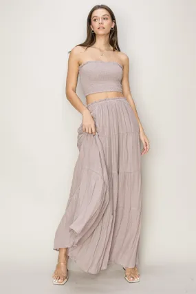 D.Mauve Tube Top And Tiered Maxi Skirt Set