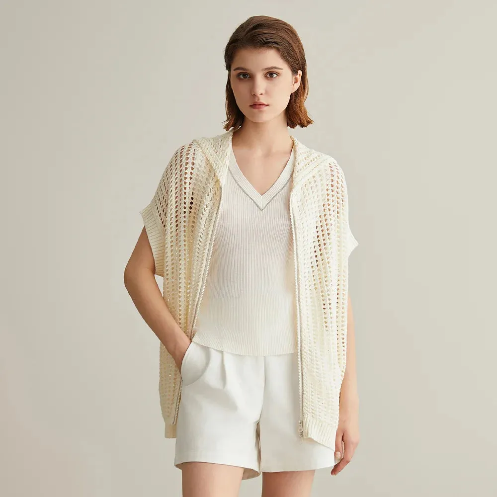 Hollowing Out Linen Cardigan