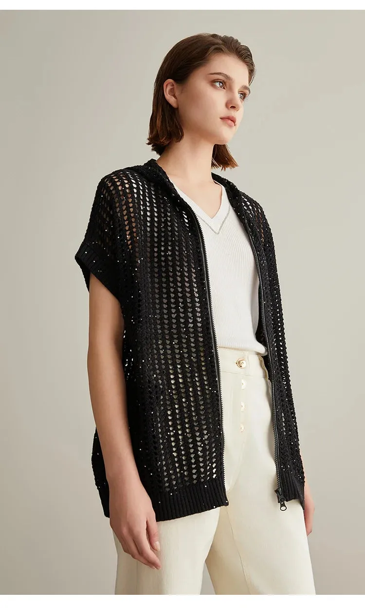 Hollowing Out Linen Cardigan