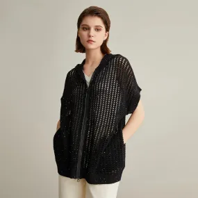 Hollowing Out Linen Cardigan