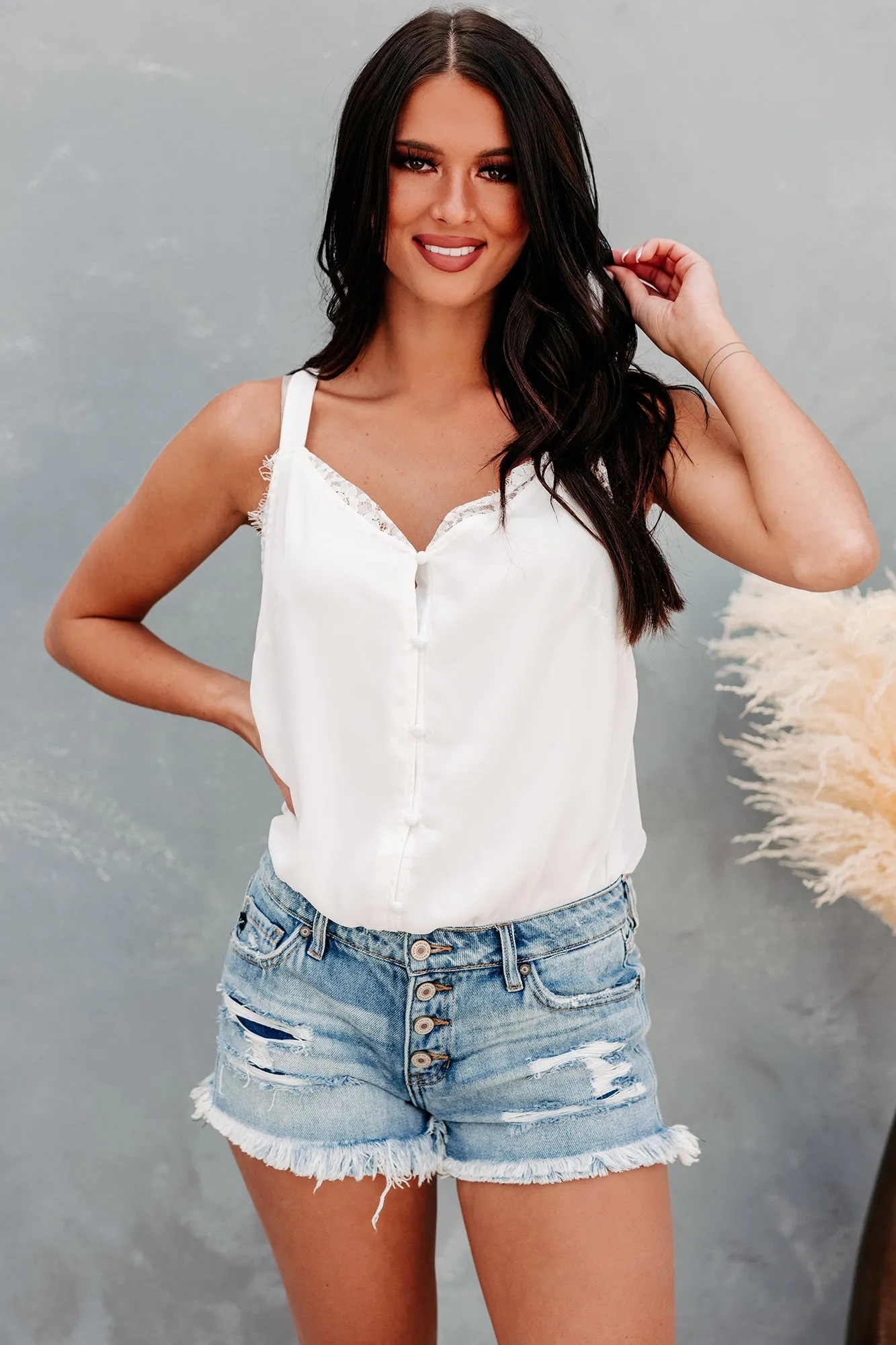 Hot Gossip Lace Trim Bodysuit (Off White)