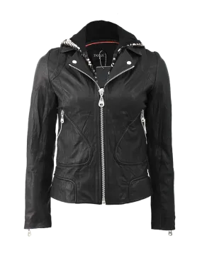 Leather Jacket With Sequin Hood
