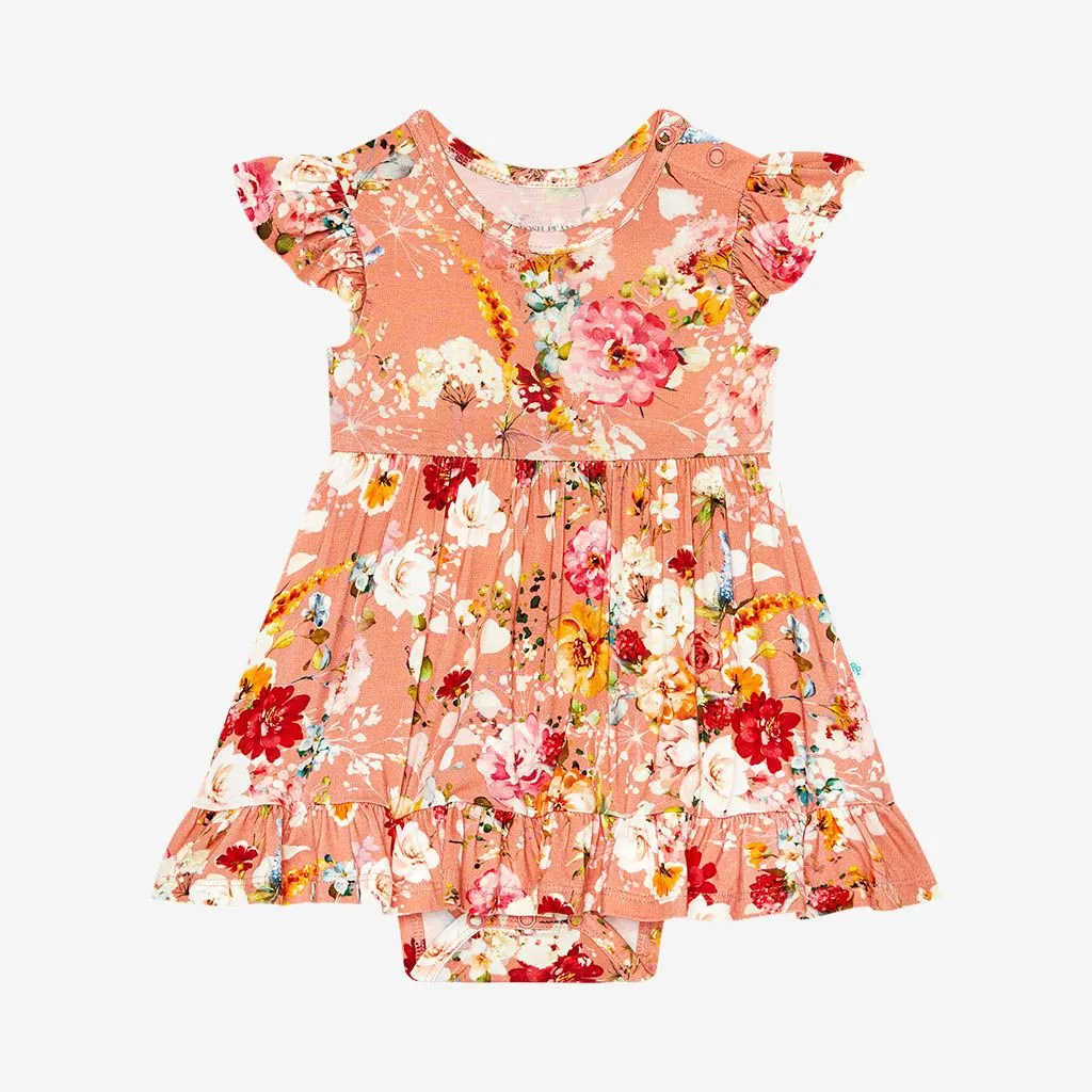 Posh Peanut Cap sleeve Basic Ruffled Bodysuit Dress - Celia