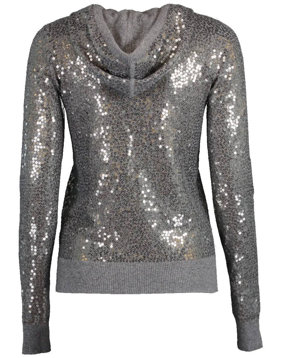 Sequin Embellished Cashmere Hoodie