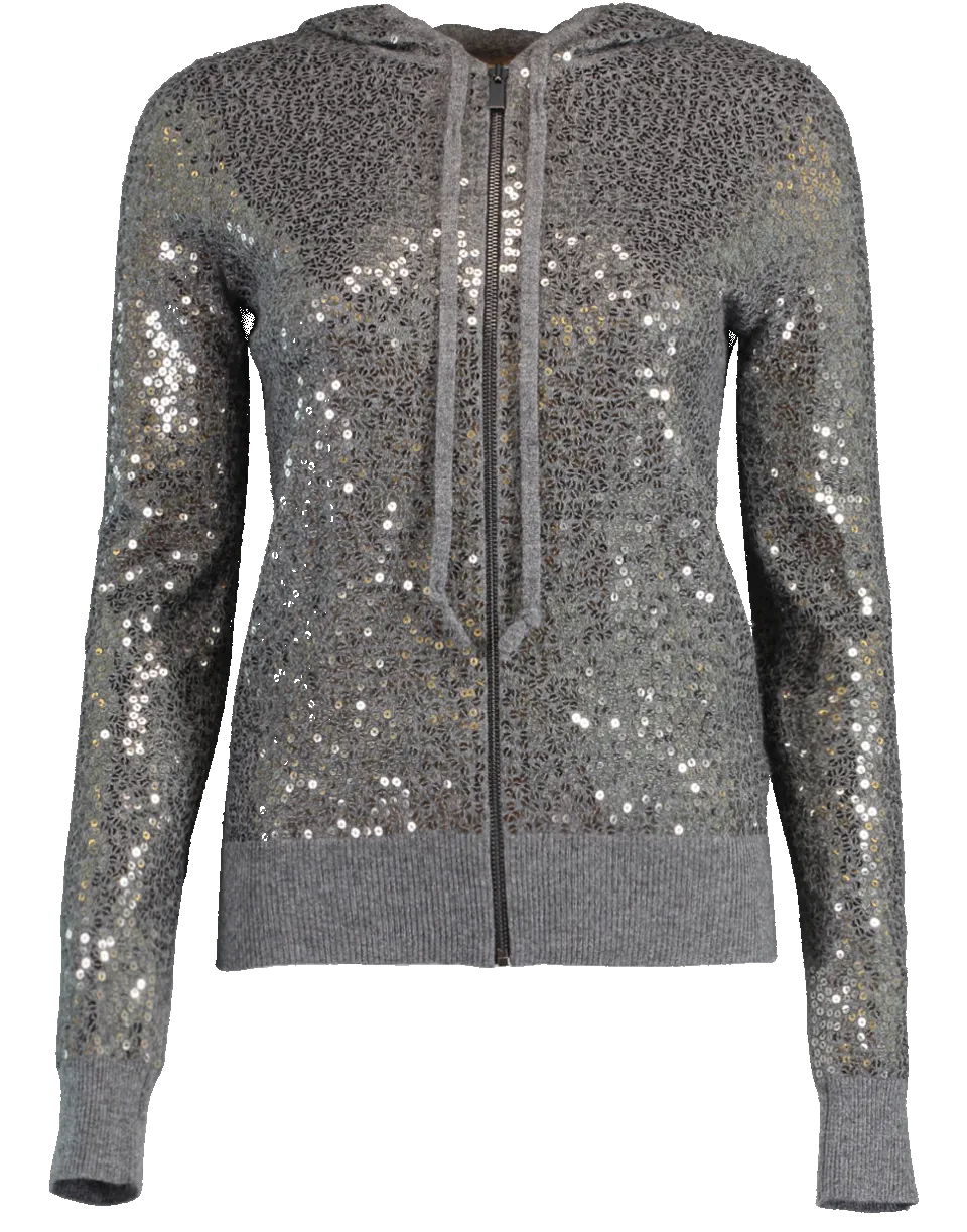 Sequin Embellished Cashmere Hoodie