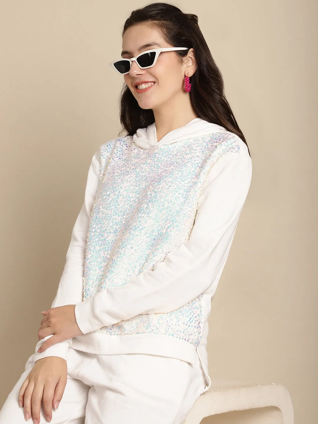 Sequinned Hoodie Sweatshirt With Jogger