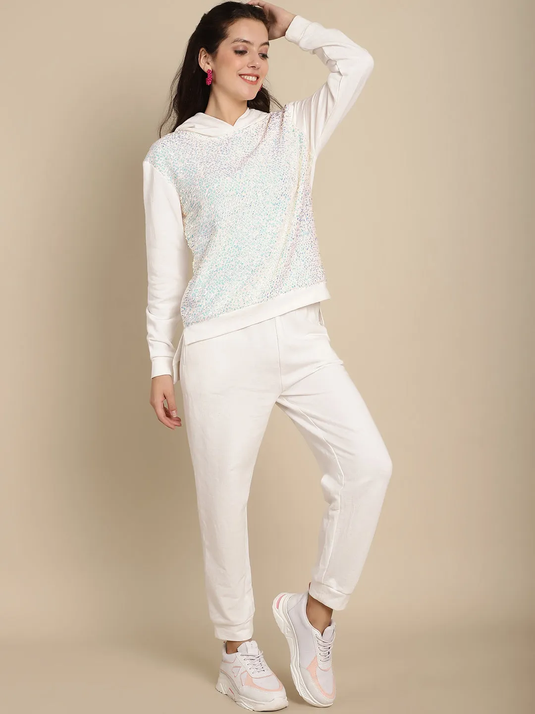 Sequinned Hoodie Sweatshirt With Jogger