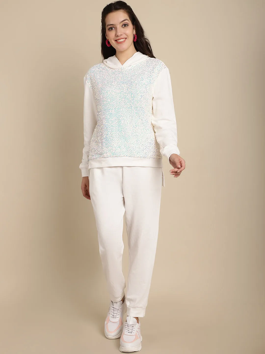 Sequinned Hoodie Sweatshirt With Jogger