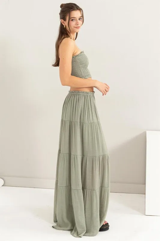 Tea Olive Tube Top And Tiered Maxi Skirt Set
