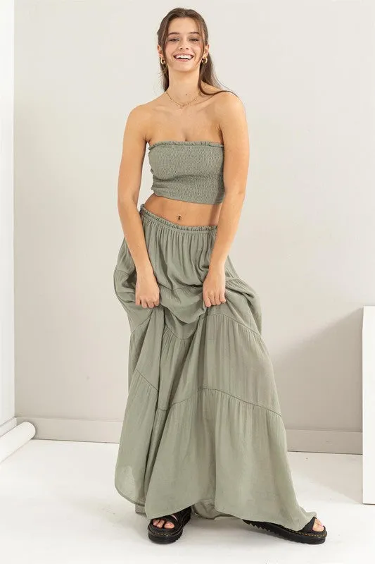 Tea Olive Tube Top And Tiered Maxi Skirt Set