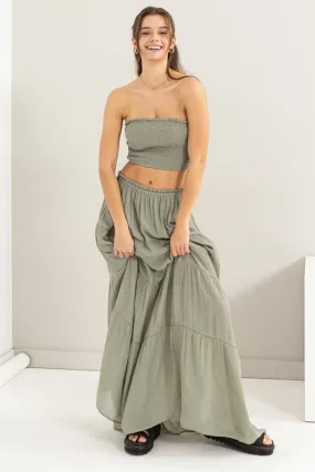 Tea Olive Tube Top And Tiered Maxi Skirt Set