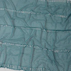 Teal blue guipure lace fabric with cut work in abstract design