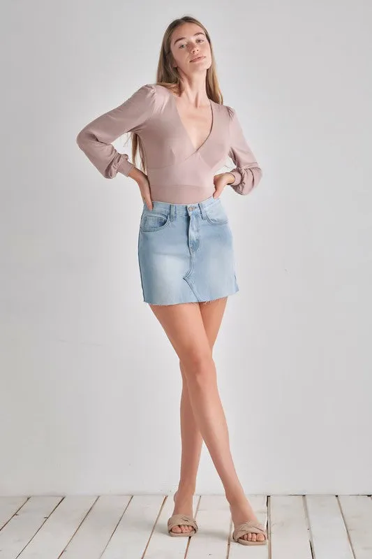 TEEK - Romantic V-Neck Balloon Sleeve Tie-Back Bodysuit