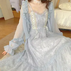 Tiara of Pure Icicles    Dress and Cardigan Top Set Kawaii Academia Y2K Cottagecore Coquette Fairycore Dollette Princesscore