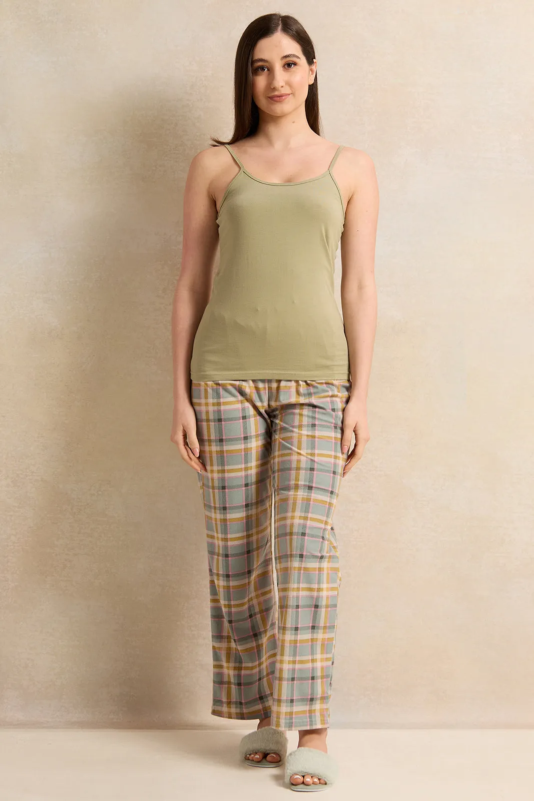 Women Beige Checkered Pyjama Bottom
