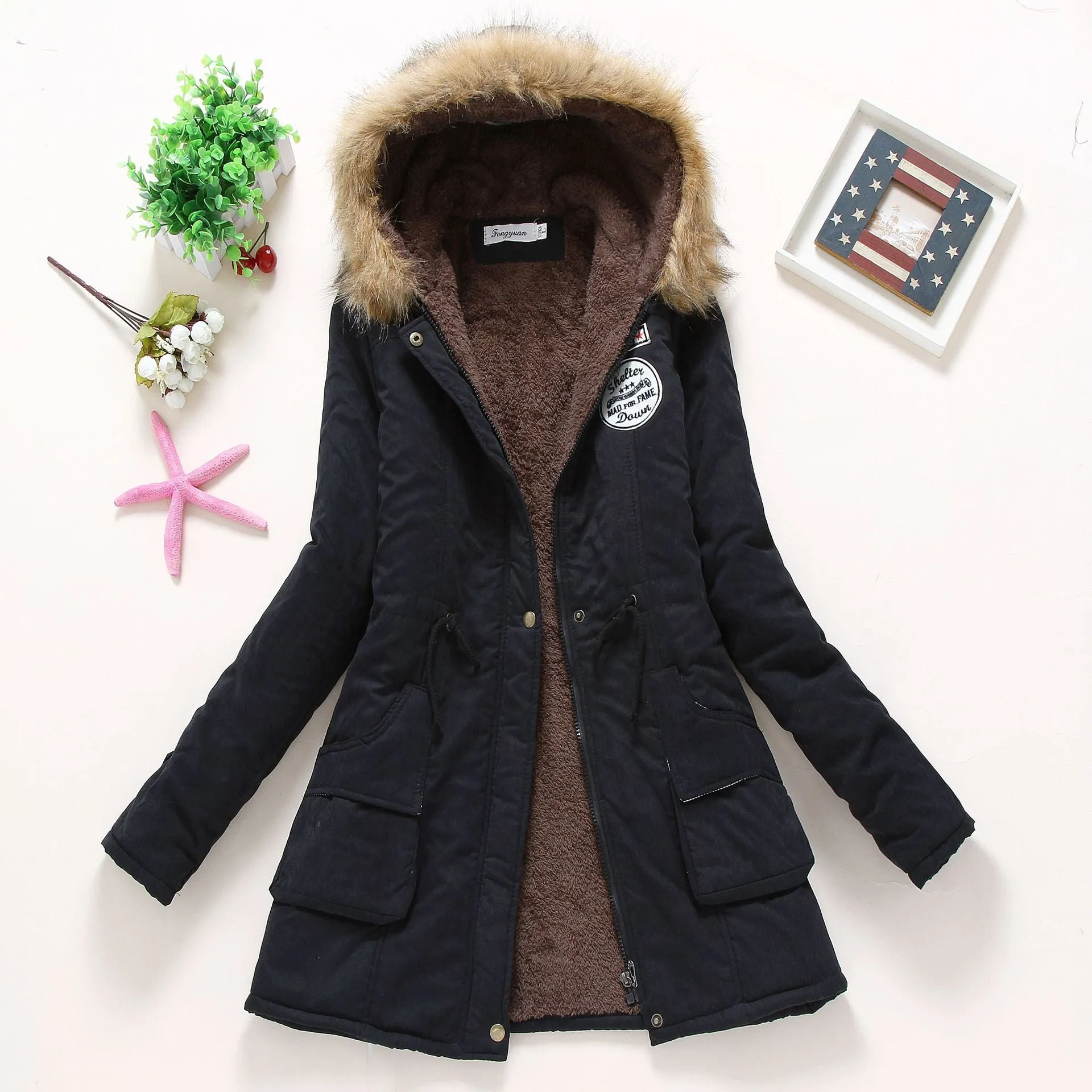 Women&#39;s Casual Hooded Jacket Polyester 2022 Autumn Winter New Female Long sleeved lamb Coats Ladies Parkas S-3XL